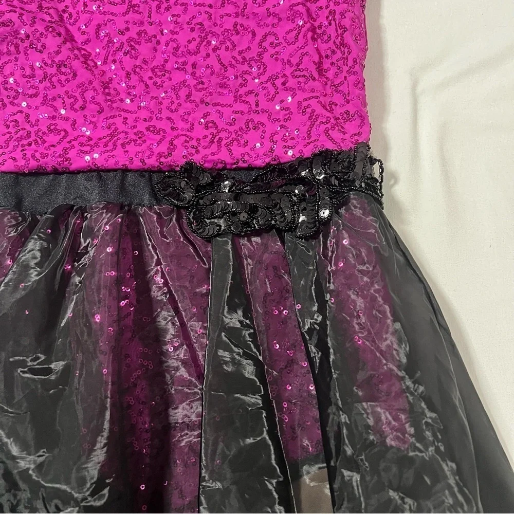Weissman Girls Large LC (12-14) Plum & Black Dance Costume Sheer Sleeves #13799